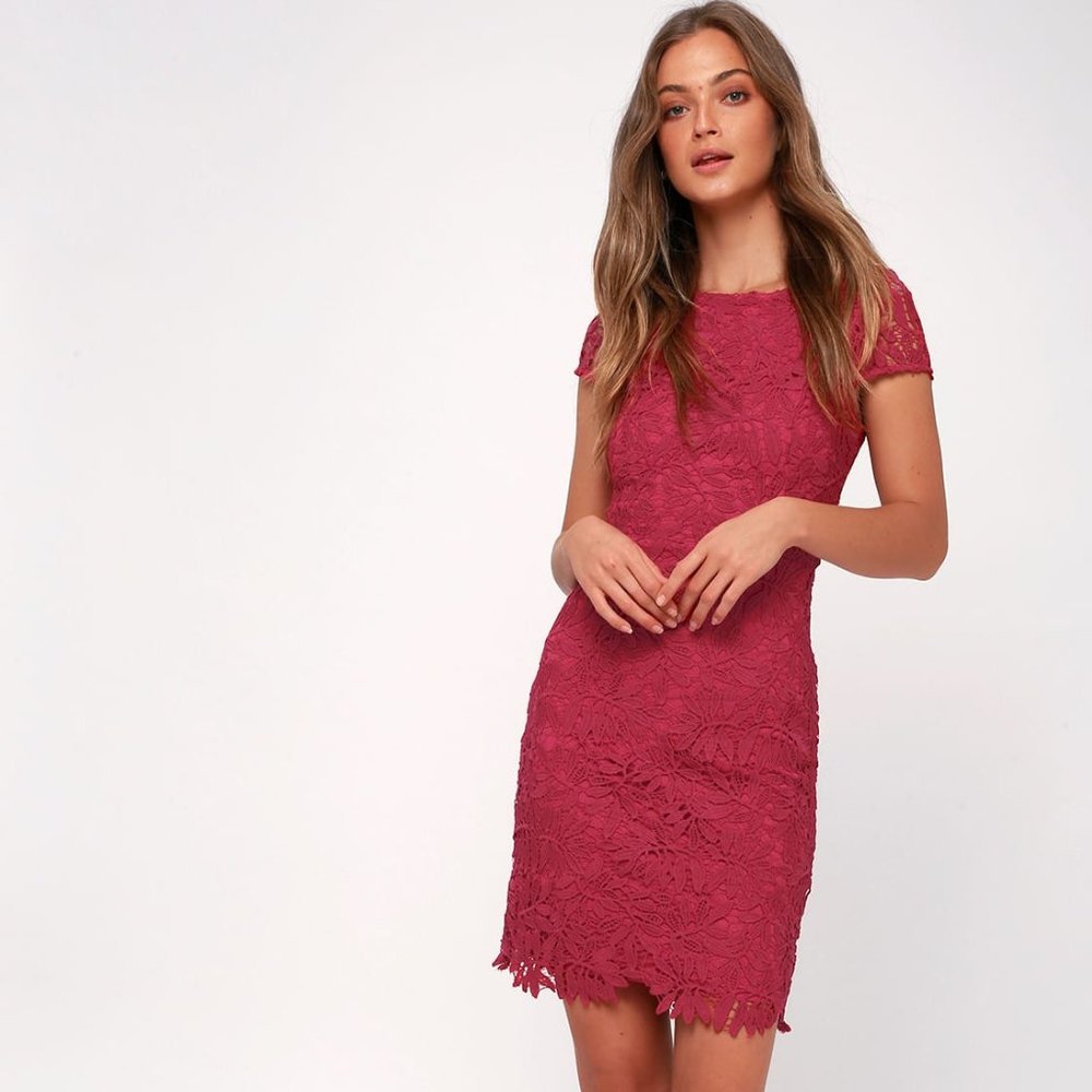 Magenta Lace Bodycon Dress